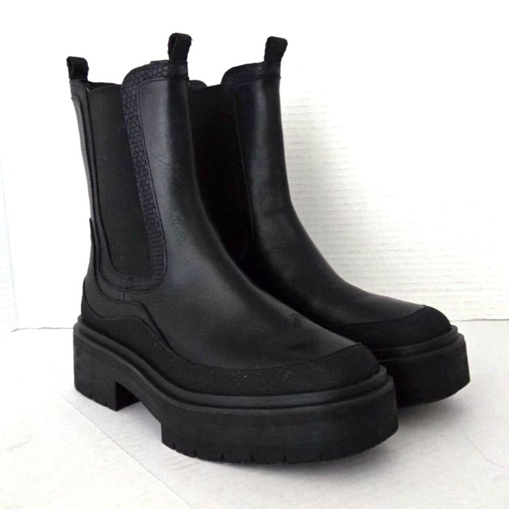 Sam Edelman Lulia Black Leather Lug Sole Chelsea Boots Size 8.5 Streetwear